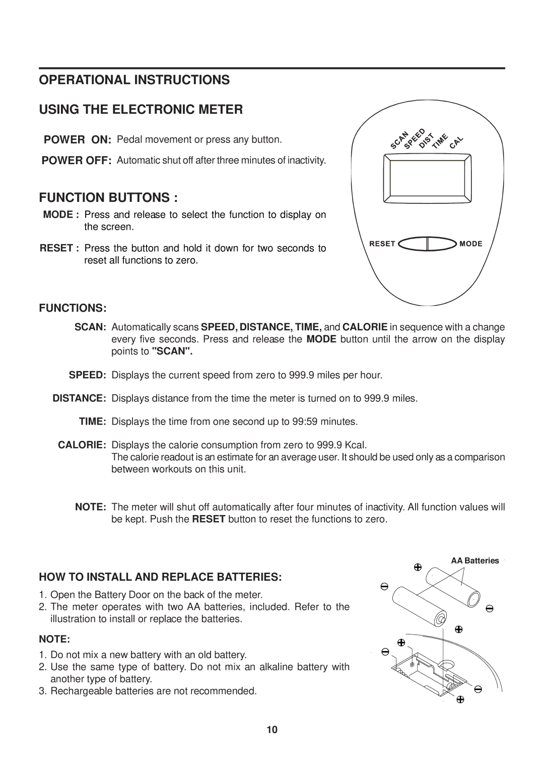 Stamina Products 15-0200A owner manual Operational Instructions Using the Electronic Meter, Function Buttons, Functions 