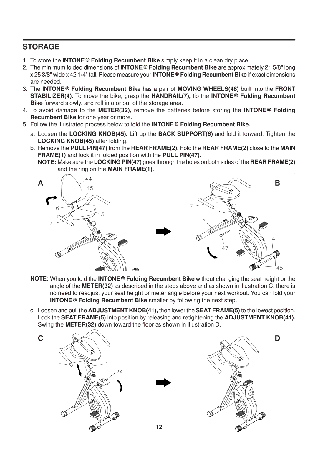 Stamina Products 15-0200A owner manual Storage 