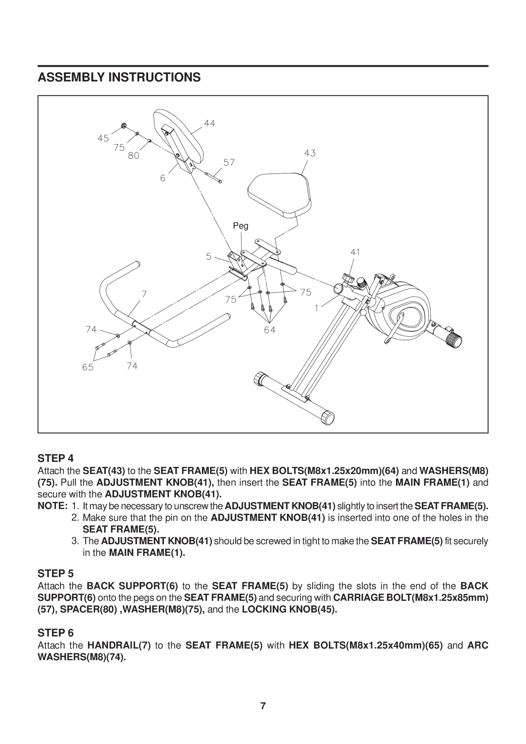 Stamina Products 15-0200A owner manual Seat FRAME5 