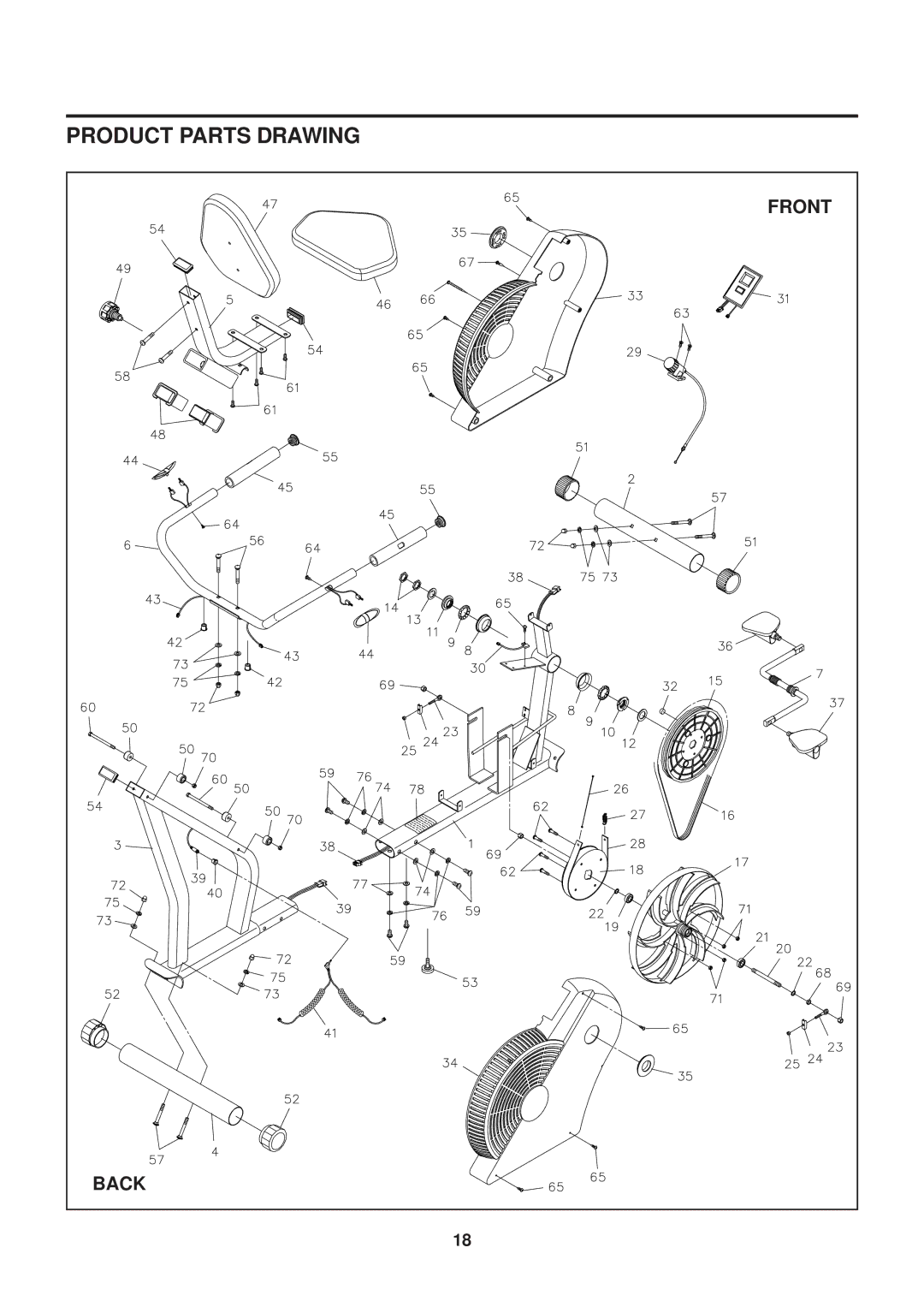 Stamina Products 15-4525 owner manual Product Parts Drawing, Front 