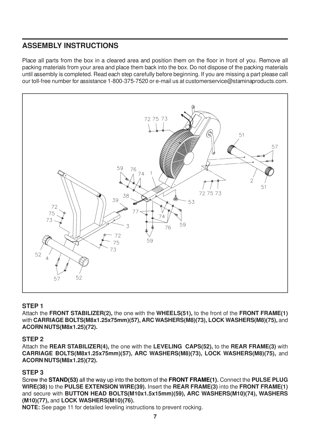 Stamina Products 15-4525 owner manual Assembly Instructions, Step 