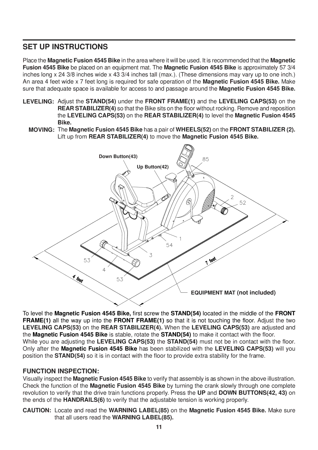 Stamina Products 15-4545 owner manual SET UP Instructions, Function Inspection 