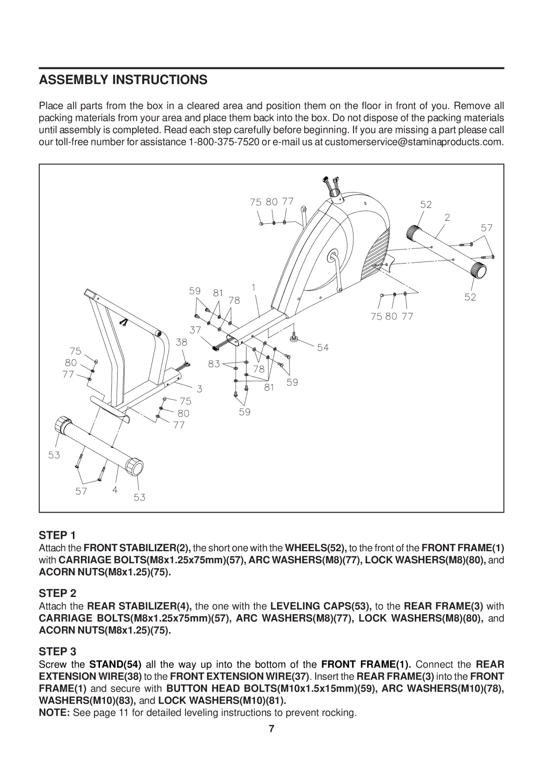 Stamina Products 15-4545 owner manual Assembly Instructions, Step 