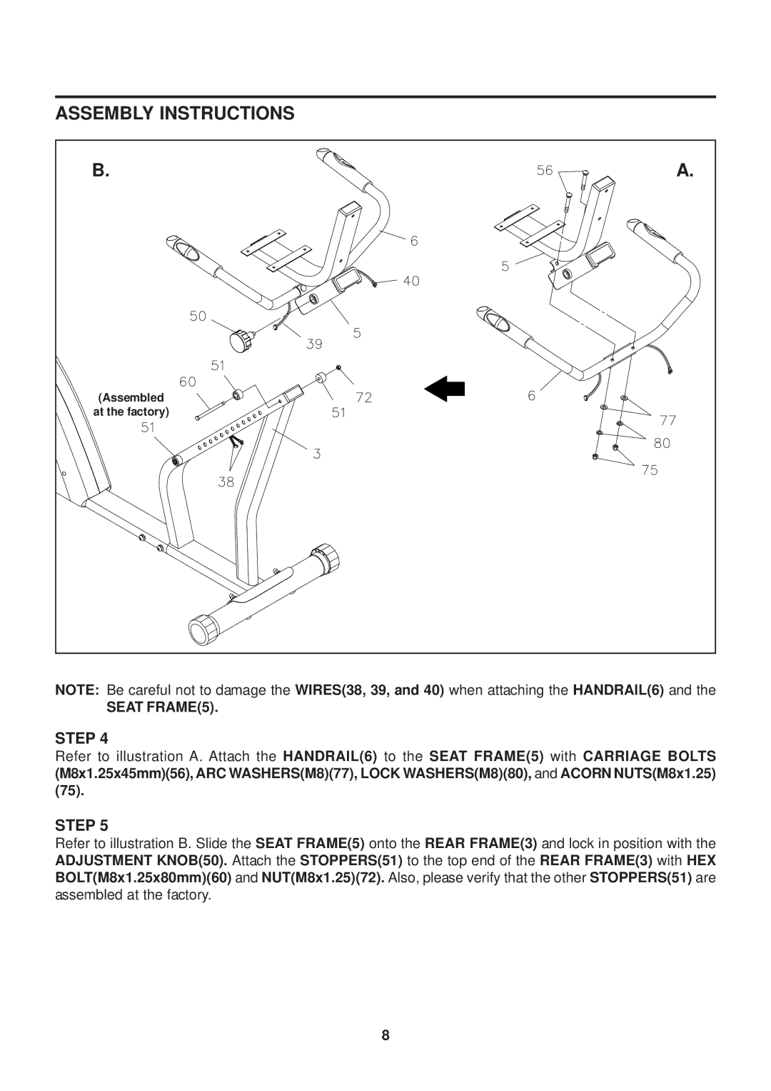 Stamina Products 15-4545 owner manual Seat FRAME5 