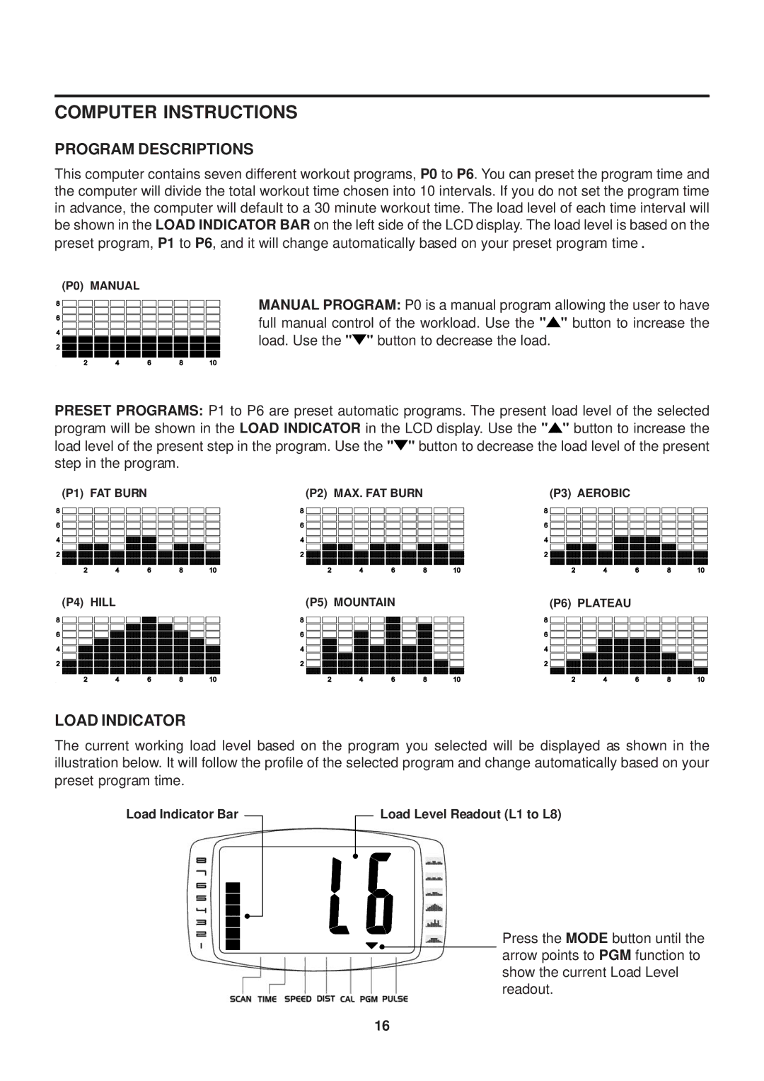 Stamina Products 15-7100B owner manual Program Descriptions, Load Indicator 