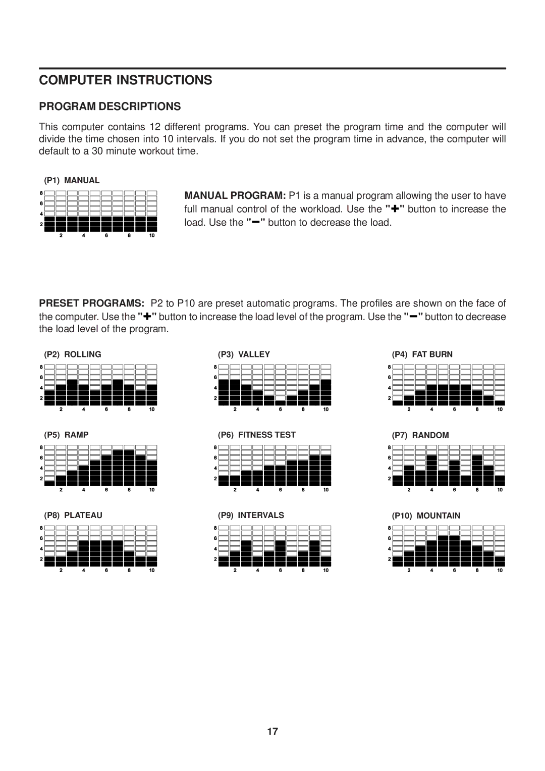 Stamina Products 15-7200 owner manual Program Descriptions 