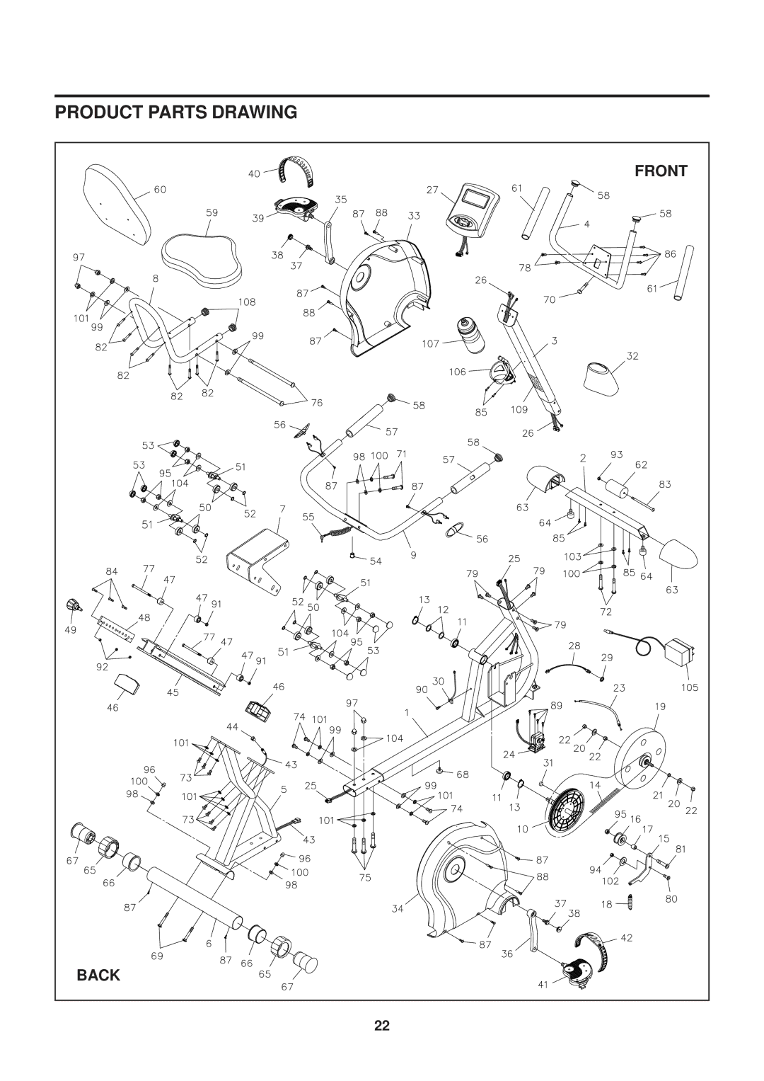 Stamina Products 15-7200 owner manual Product Parts Drawing, Front 