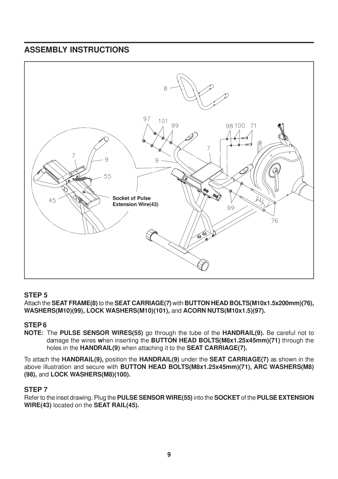 Stamina Products 15-7200 owner manual Socket of Pulse 