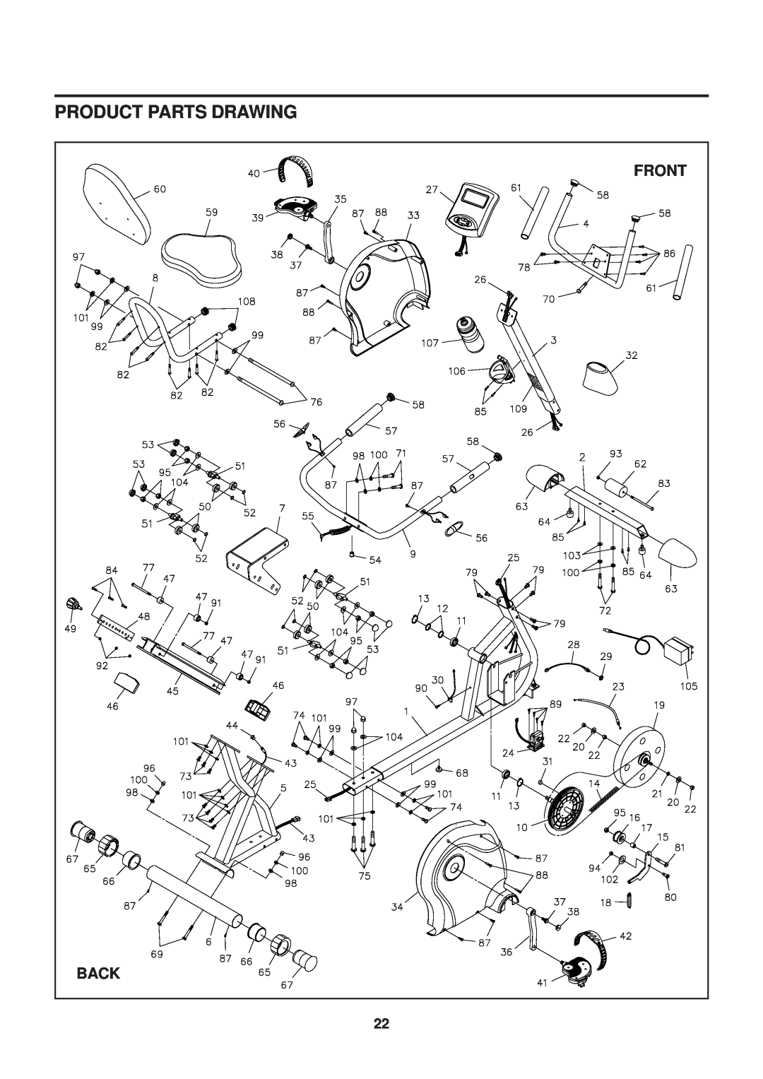 Stamina Products 15-7200 owner manual Product Parts Drawing, Front 