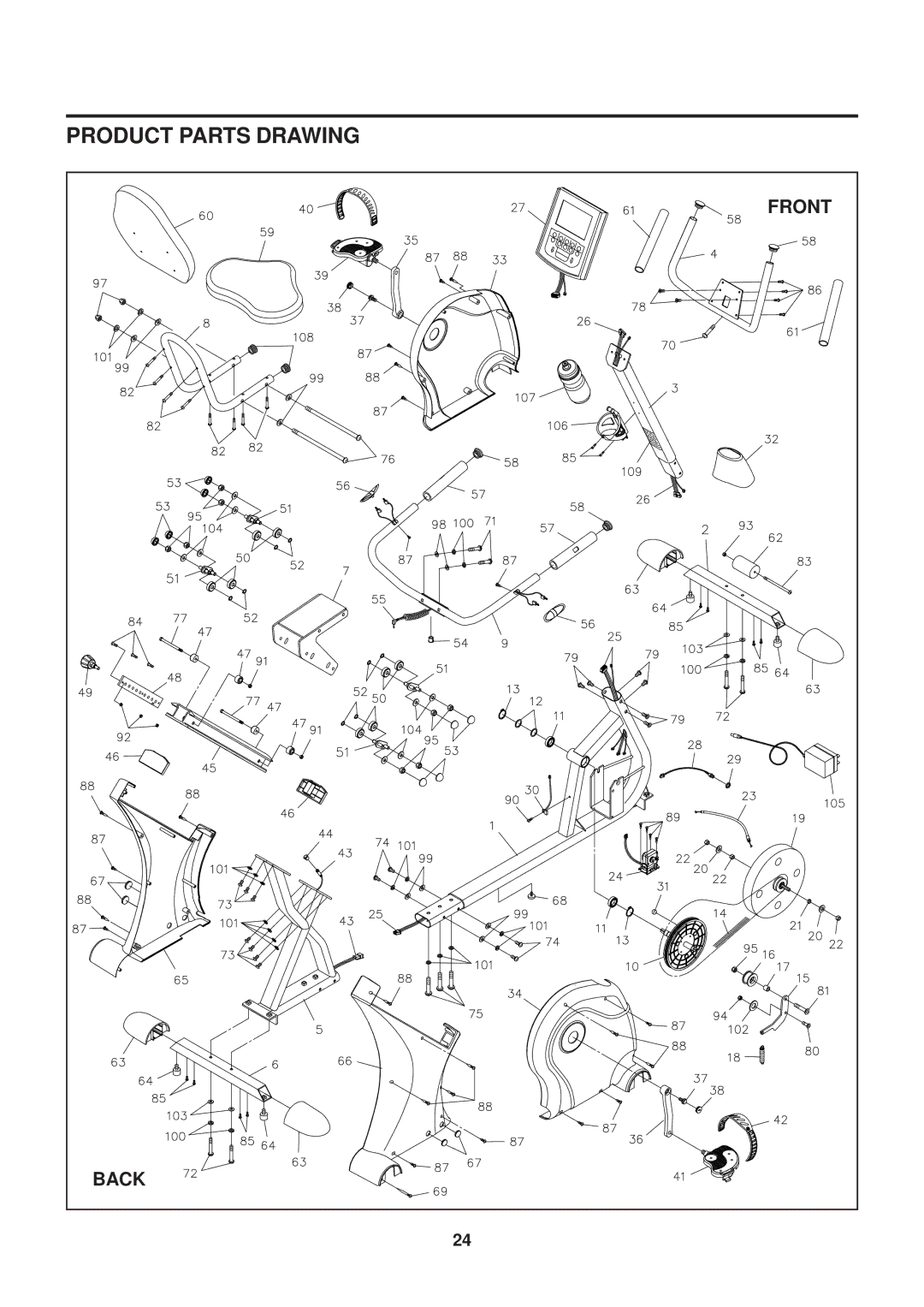 Stamina Products 15-7250 owner manual Product Parts Drawing, Front 