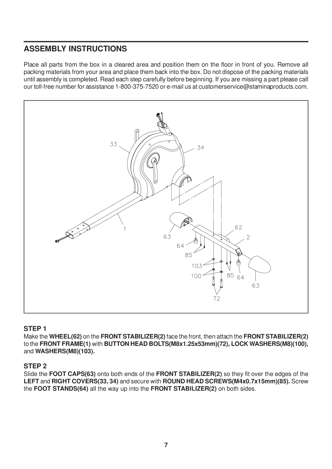 Stamina Products 15-7250 owner manual Assembly Instructions, Step 