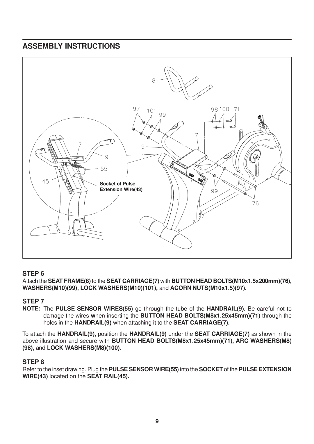 Stamina Products 15-7250 owner manual Socket of Pulse 