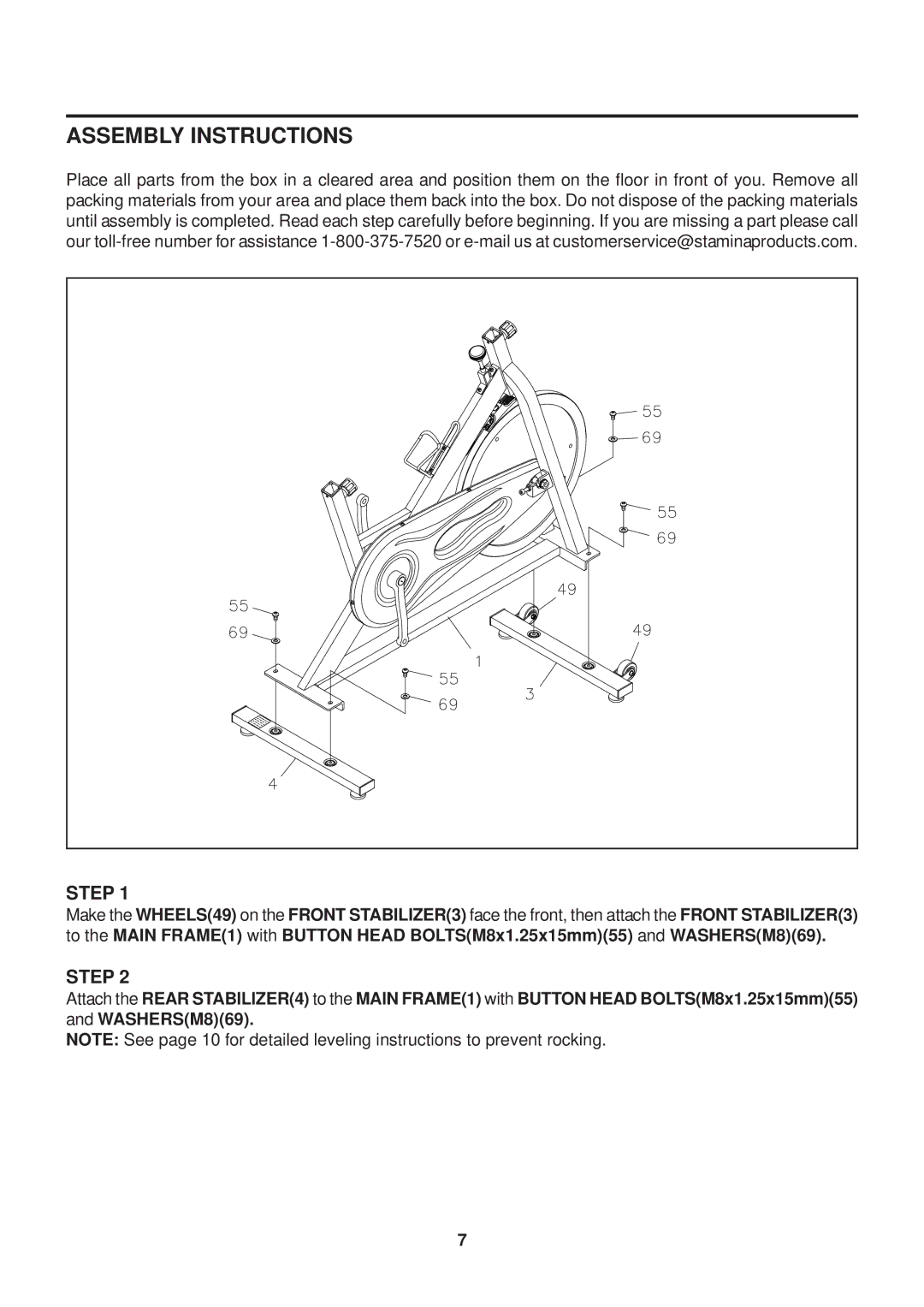 Stamina Products 15-9200 owner manual Assembly Instructions, Step 