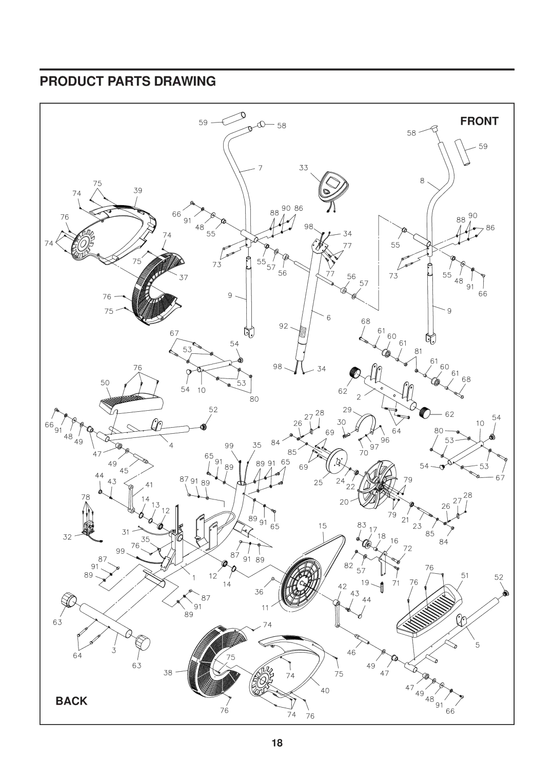 Stamina Products 1725 owner manual Product Parts Drawing, Front 