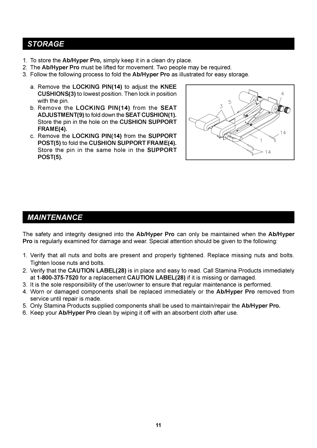 Stamina Products 20-2021 owner manual Storage, Maintenance 