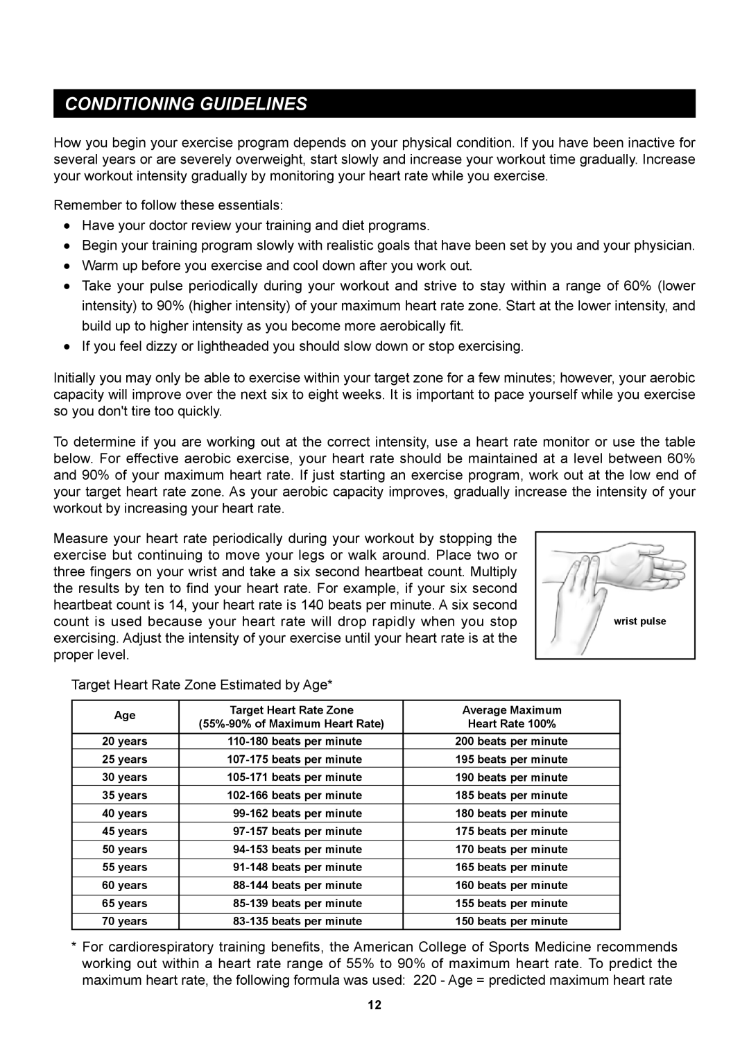 Stamina Products 20-2021 owner manual Conditioning Guidelines 