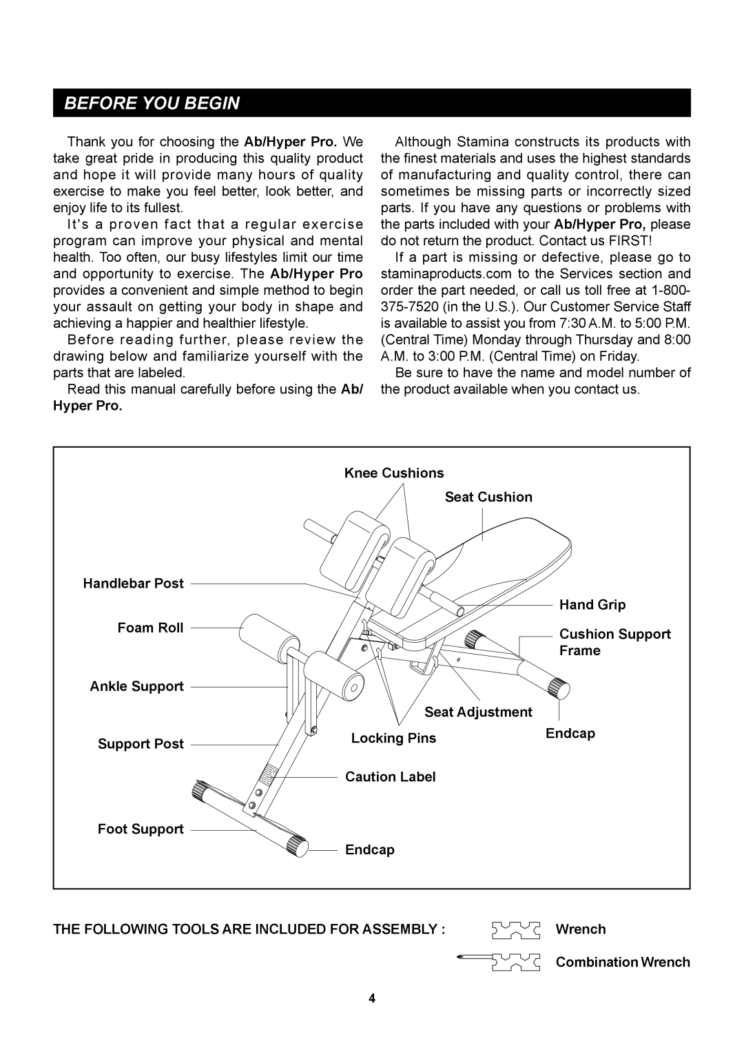 Stamina Products 20-2021 owner manual Before YOU Begin, Hyper Pro 