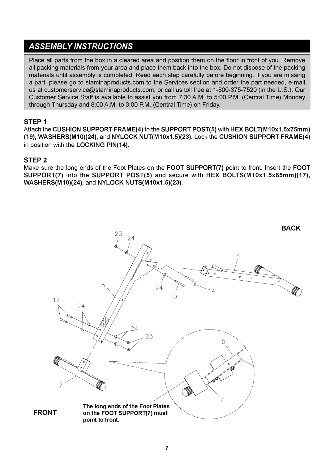 Stamina Products 20-2021 owner manual Assembly Instructions, Step 