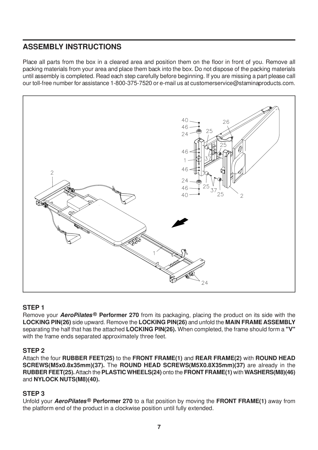 Stamina Products 270 owner manual Assembly Instructions, Step 