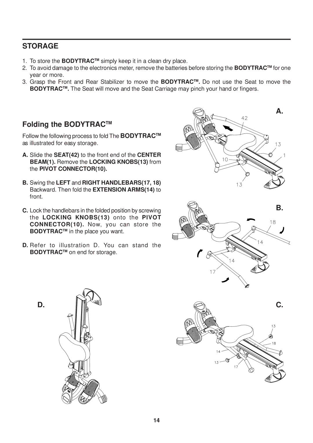 Stamina Products 35-1050C owner manual Storage, Folding the Bodytractm 