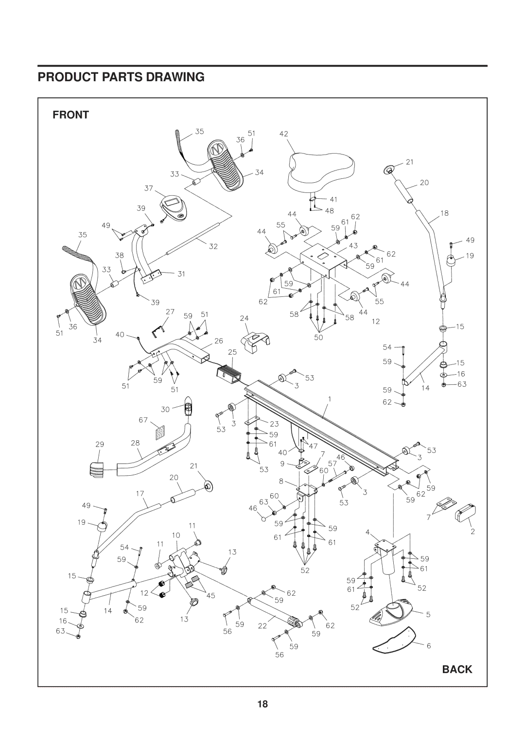 Stamina Products 35-1050C owner manual Product Parts Drawing, Back 