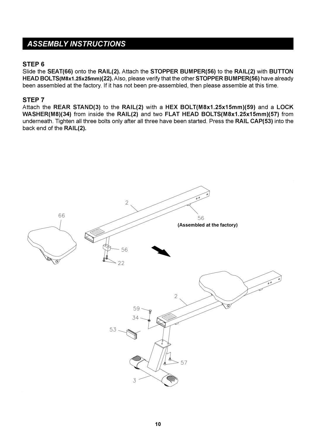 Stamina Products 35-1399 owner manual Assembled at the factory 