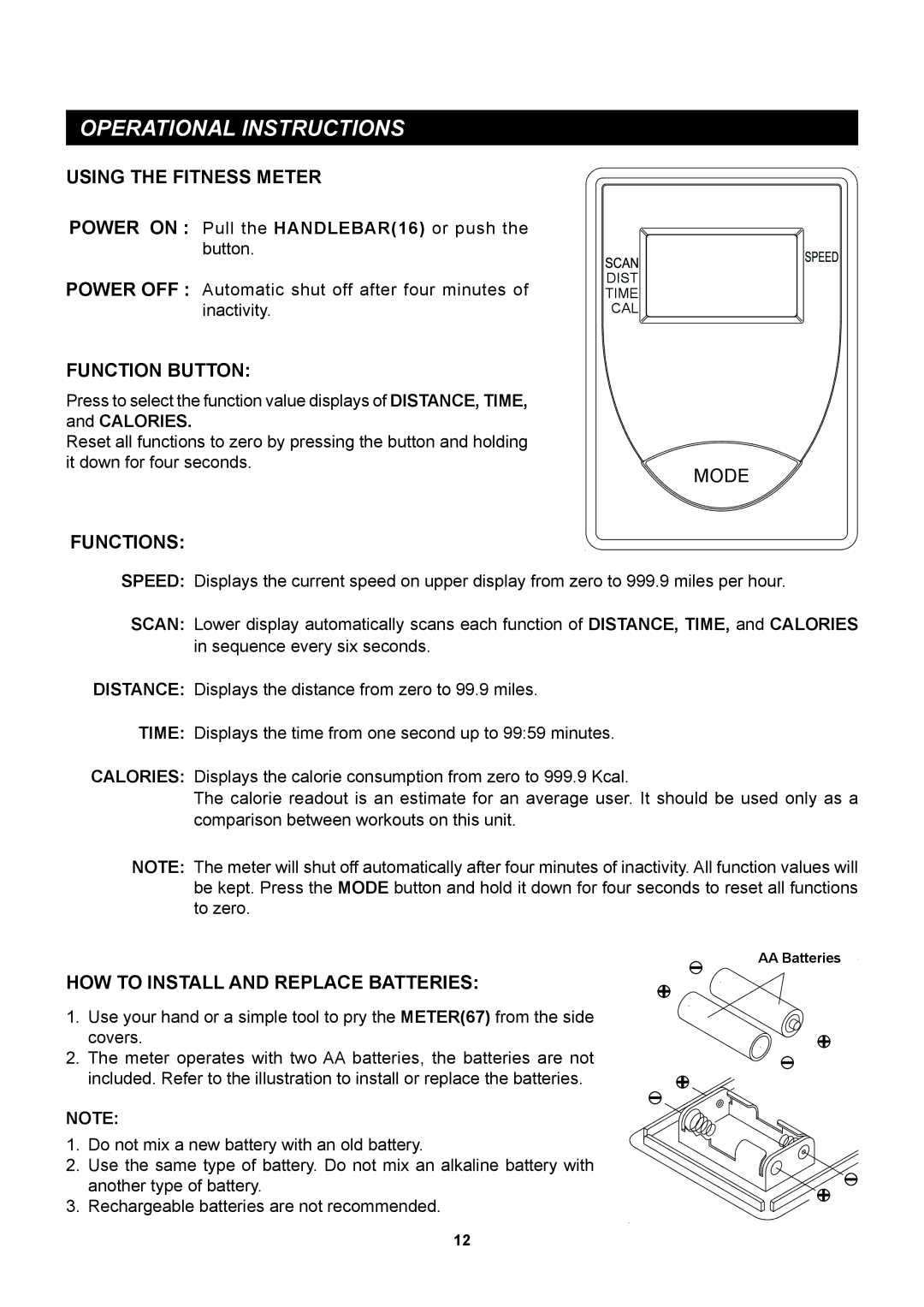 Stamina Products 35-1399 owner manual Operational Instructions, Using the Fitness Meter, Function Button, Functions 