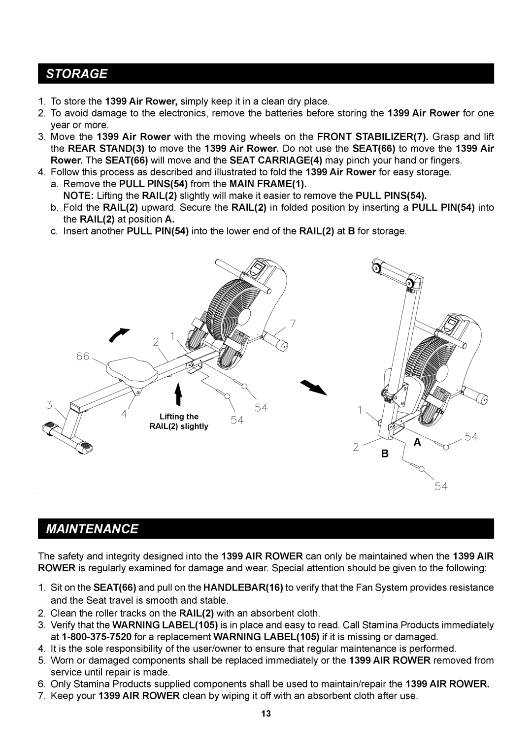 Stamina Products 35-1399 owner manual Storage, Maintenance 