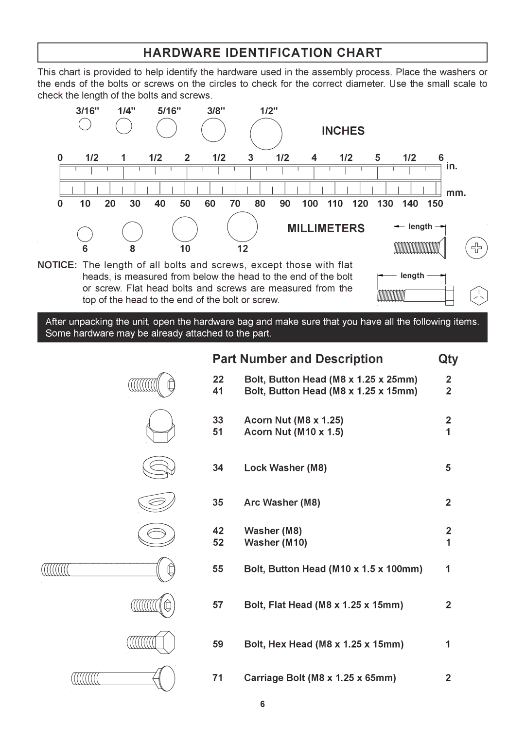 Stamina Products 35-1399 owner manual Hardware Identification Chart 