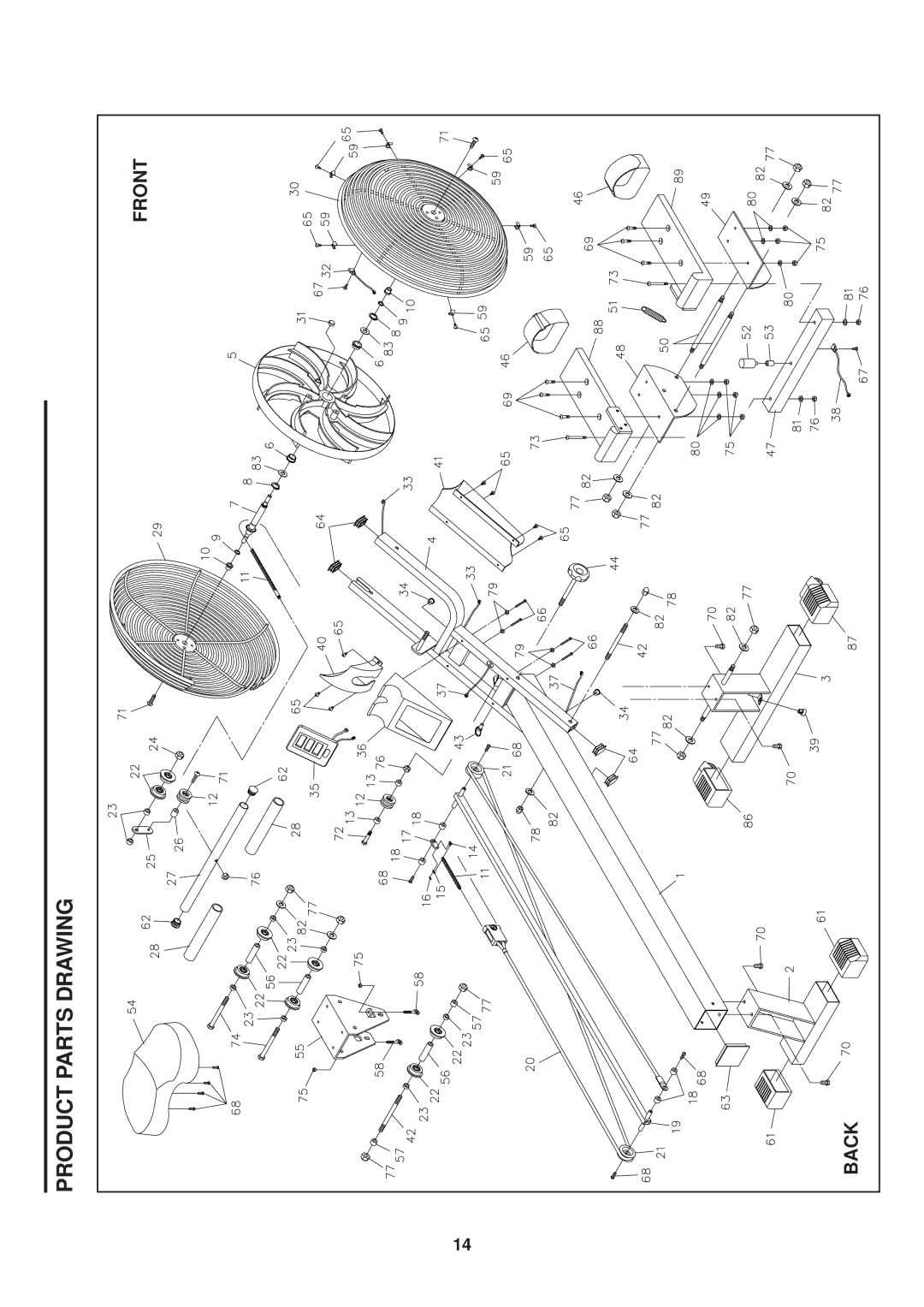 Stamina Products 35-1400A owner manual Product Parts Drawing, Front, Back 