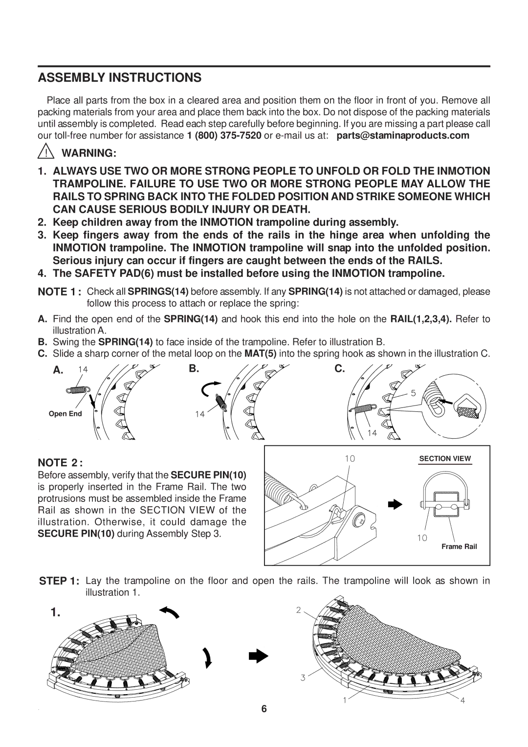 Stamina Products 35-1650F owner manual Assembly Instructions 