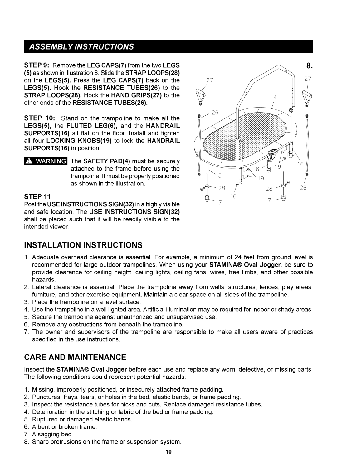 Stamina Products 35-1699 owner manual Installation Instructions 