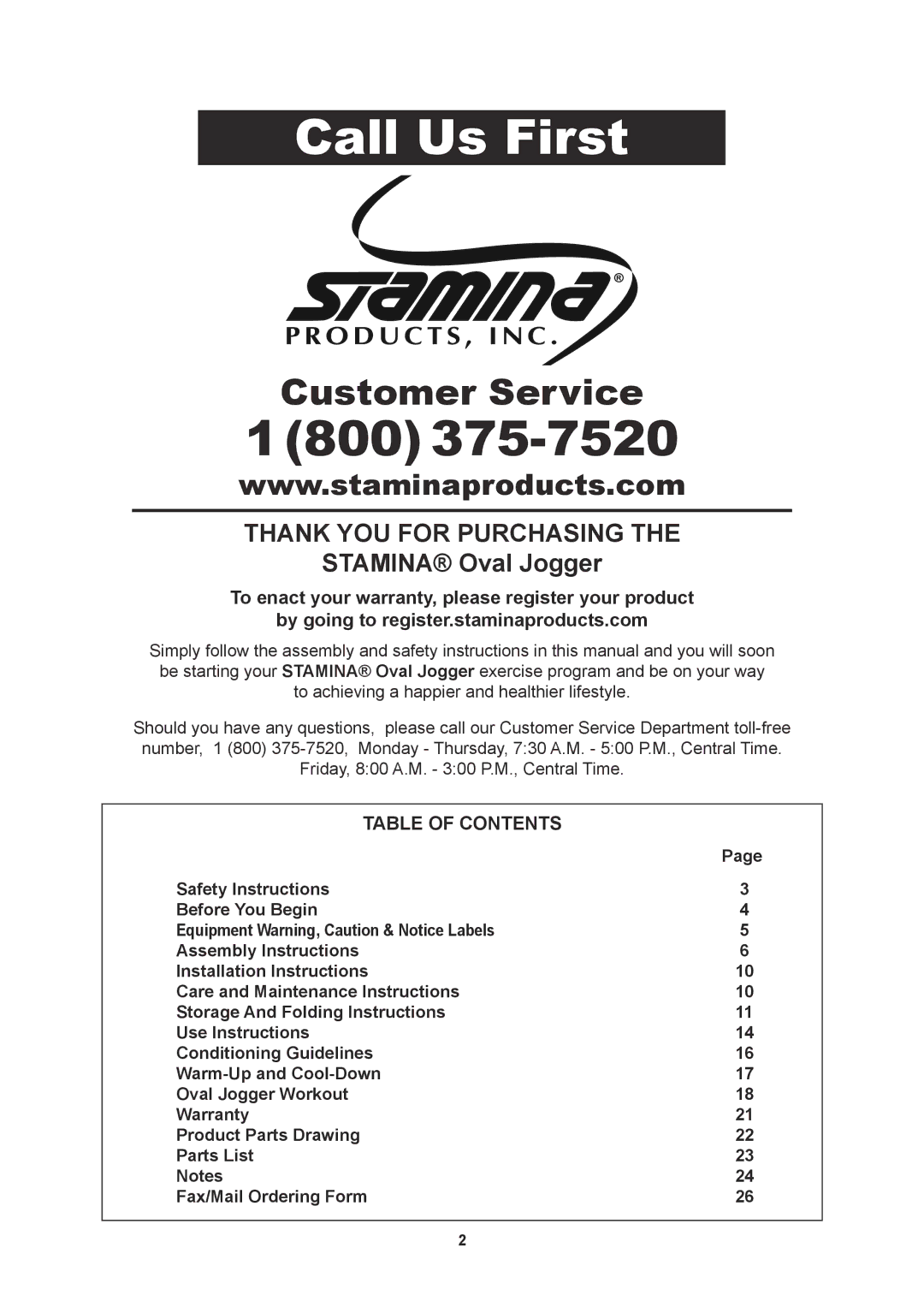 Stamina Products 35-1699 owner manual Call Us First 