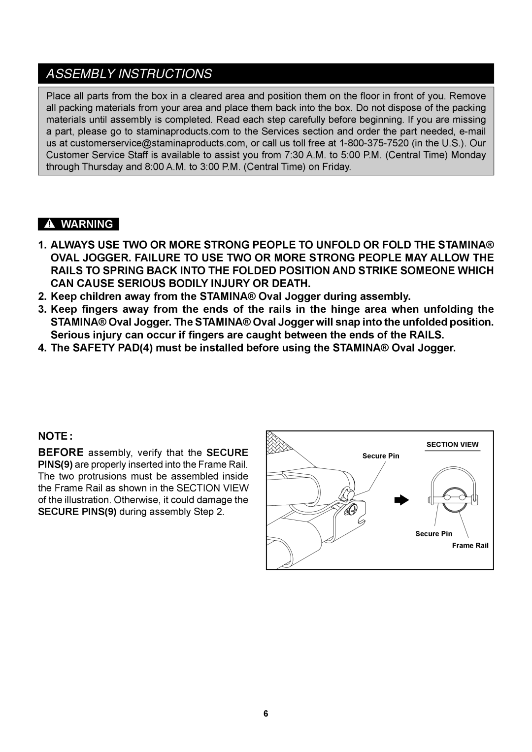 Stamina Products 35-1699 owner manual Assembly Instructions 