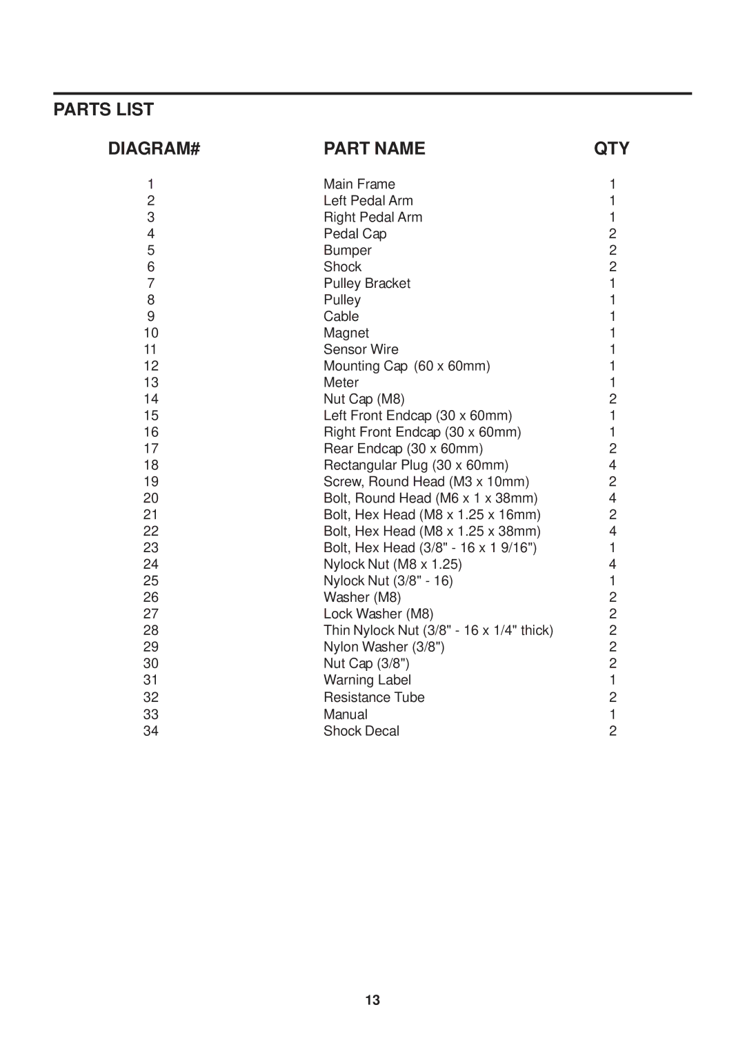 Stamina Products 40-0046A owner manual DIAGRAM# Part Name, Qty 