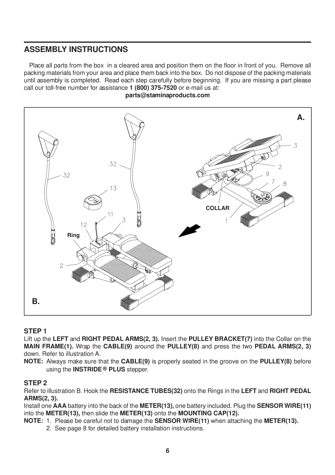 Stamina Products 40-0046A owner manual Assembly Instructions, Step 