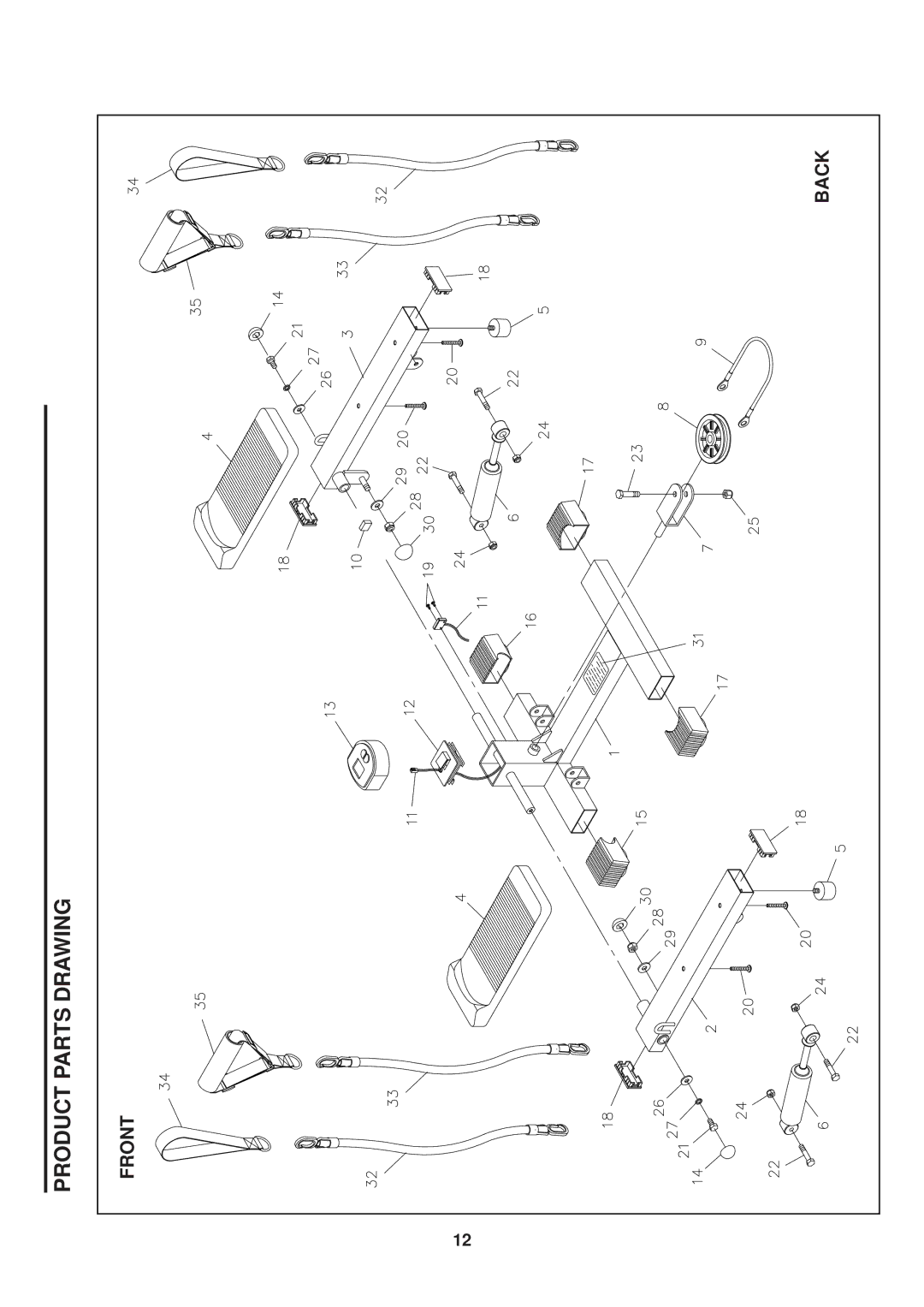 Stamina Products 40-0048 owner manual Product Parts Drawing, Front, Back 