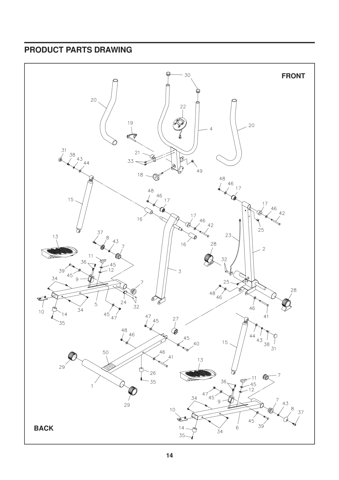 Stamina Products 40-0069 owner manual Product Parts Drawing, Front 