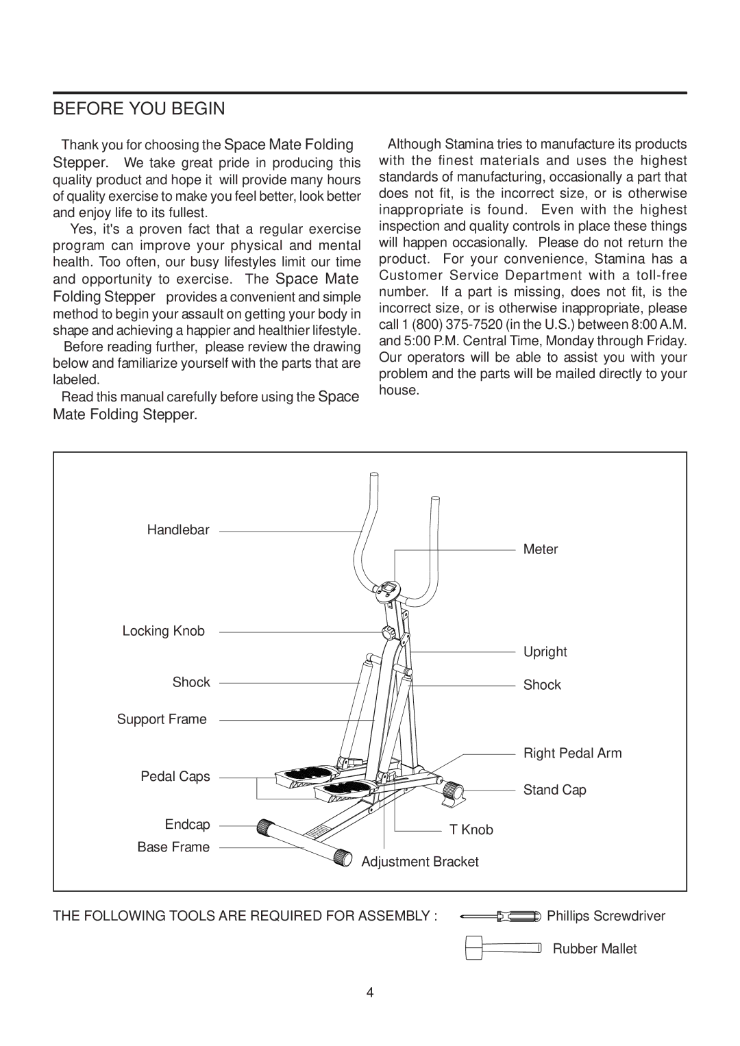 Stamina Products 40-0069 owner manual Before YOU Begin, Mate Folding Stepper 