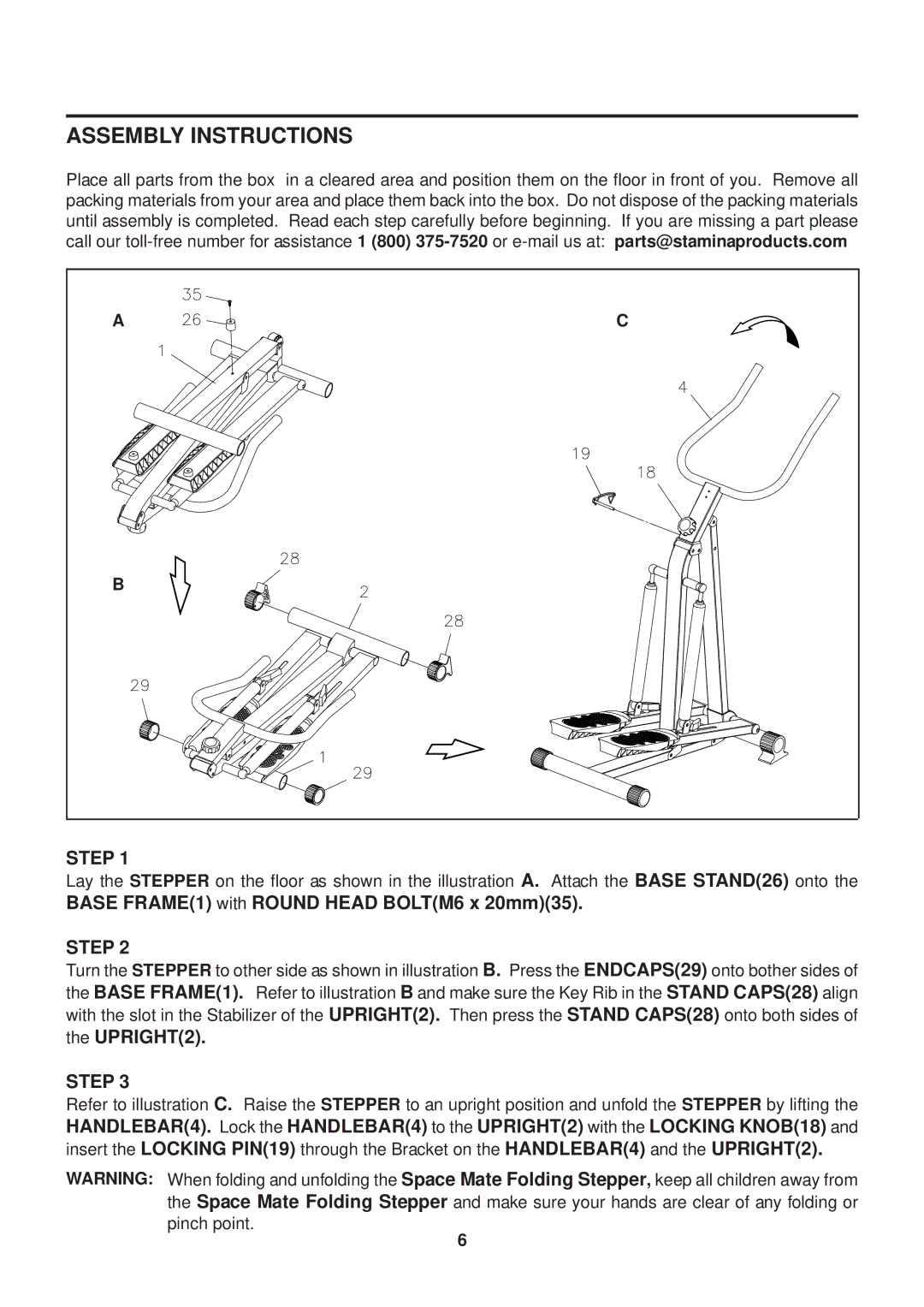 Stamina Products 40-0069 owner manual Assembly Instructions, Step 