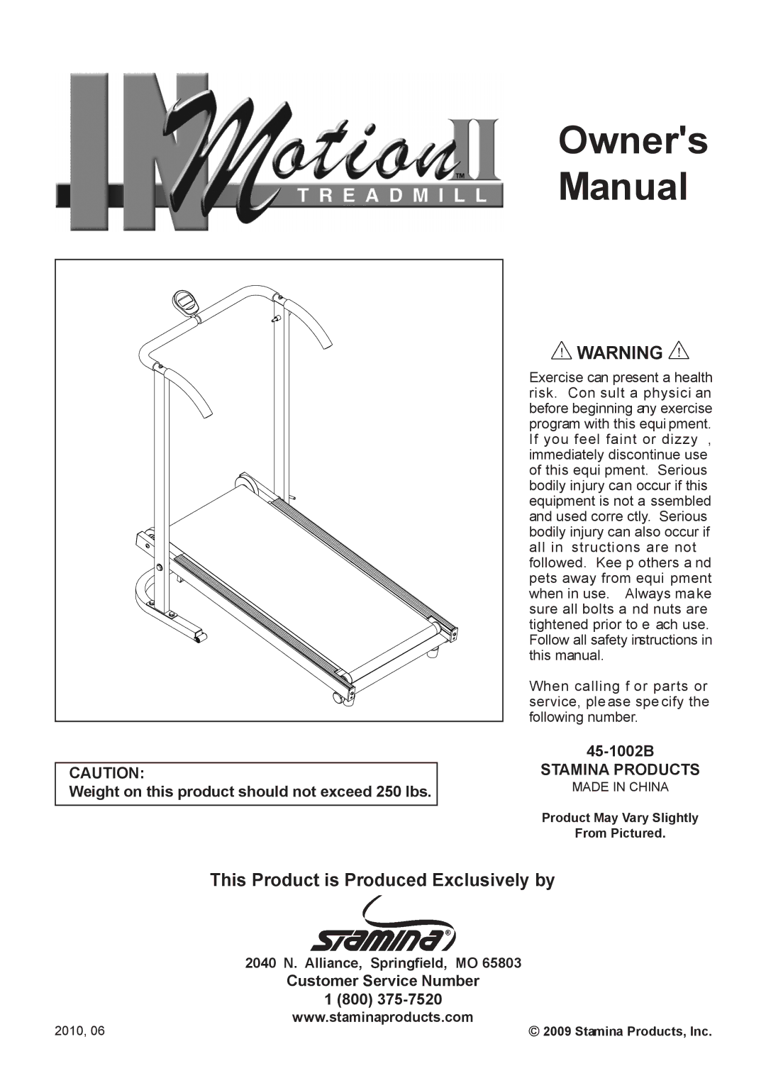 Stamina Products 45-1002B owner manual This Product is Produced Exclusively by, Stamina Products 