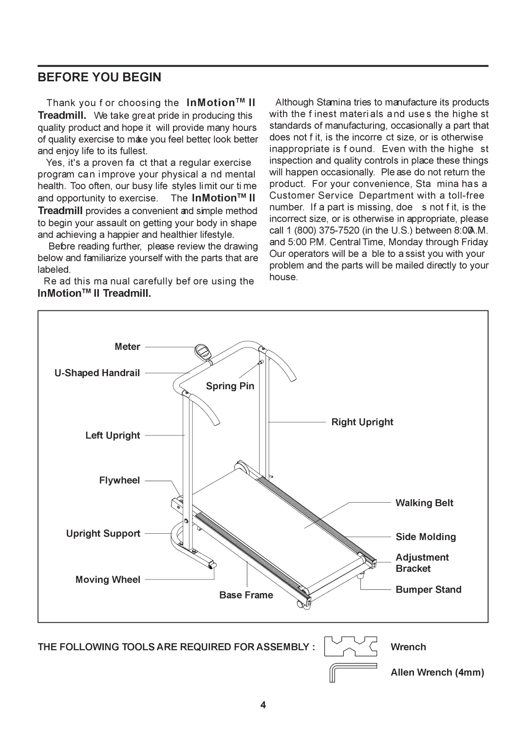 Stamina Products 45-1002B owner manual Before YOU Begin, InMotionTM II Treadmill 