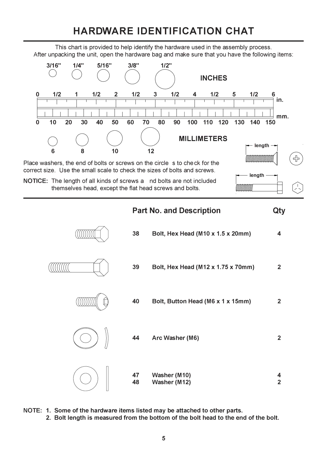 Stamina Products 45-1002B owner manual Hardware Identification Chat, Part No. and Description 