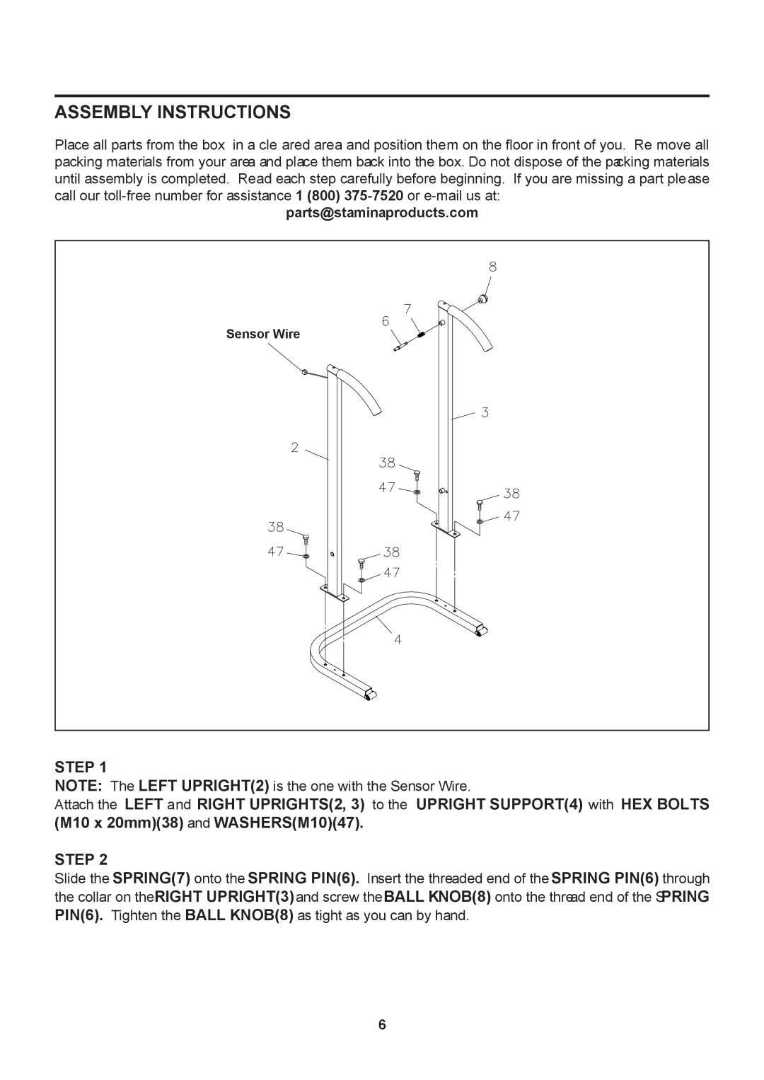 Stamina Products 45-1002B owner manual Assembly Instructions, Step 