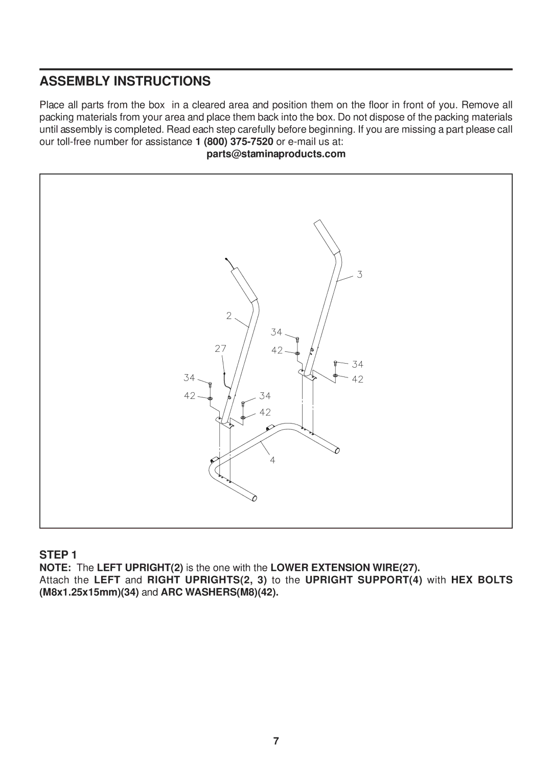 Stamina Products 45-1003 owner manual Assembly Instructions, Step 