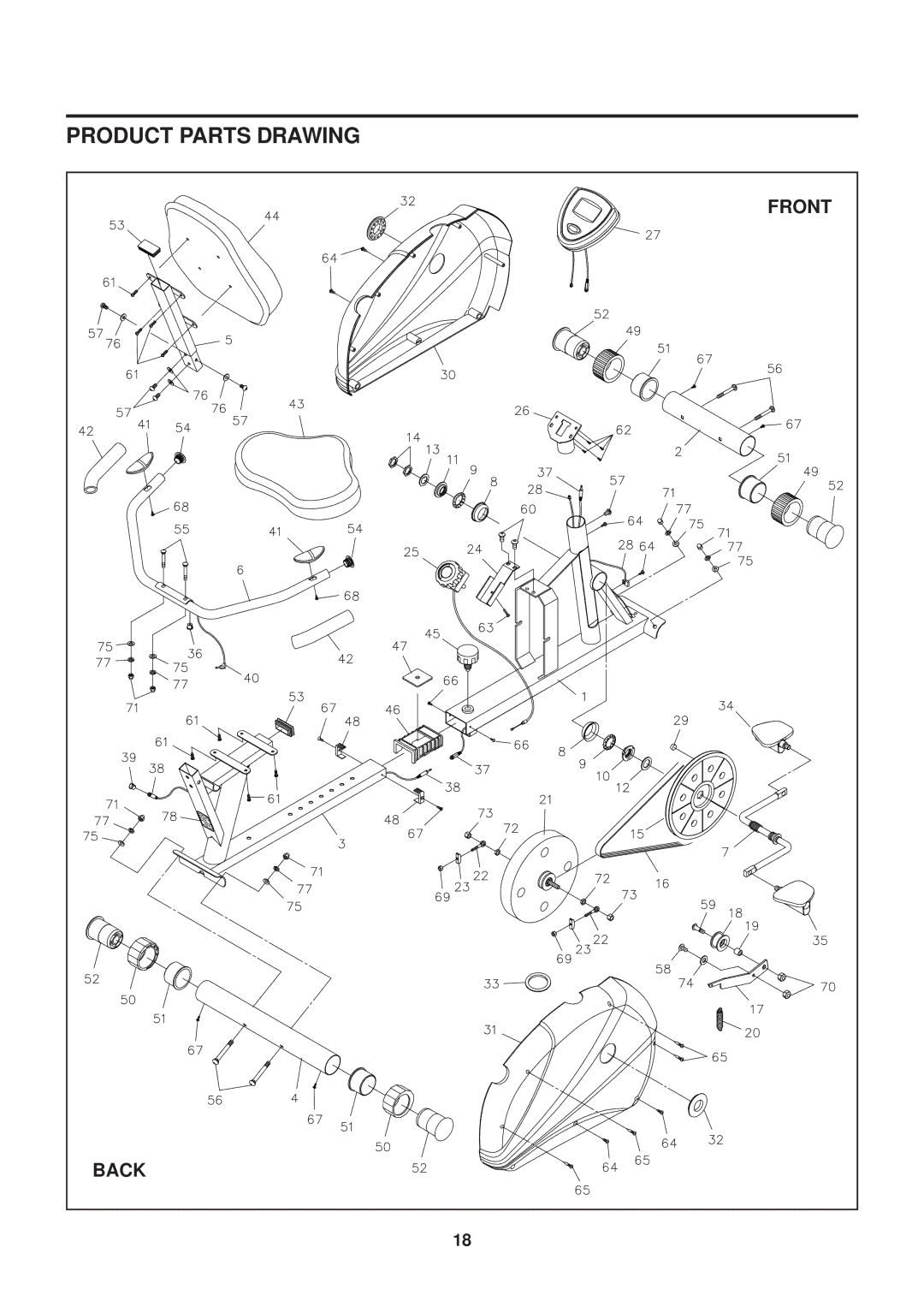 Stamina Products 4825 owner manual Product Parts Drawing, Front 