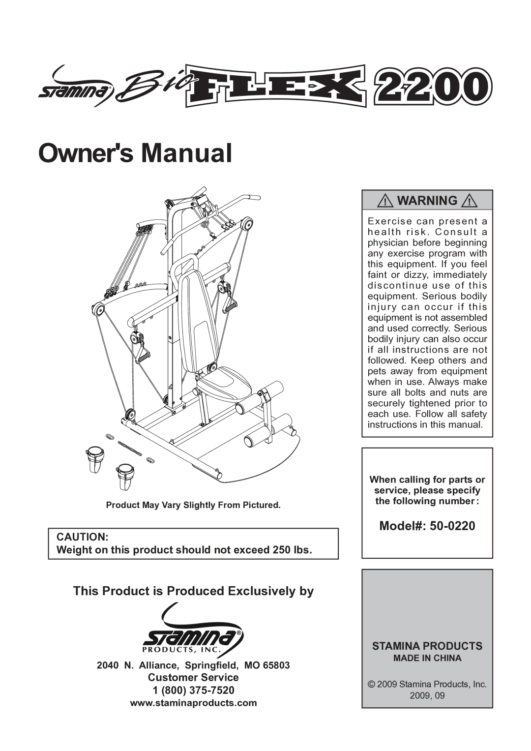 Stamina Products 50-0220 owner manual Model# 