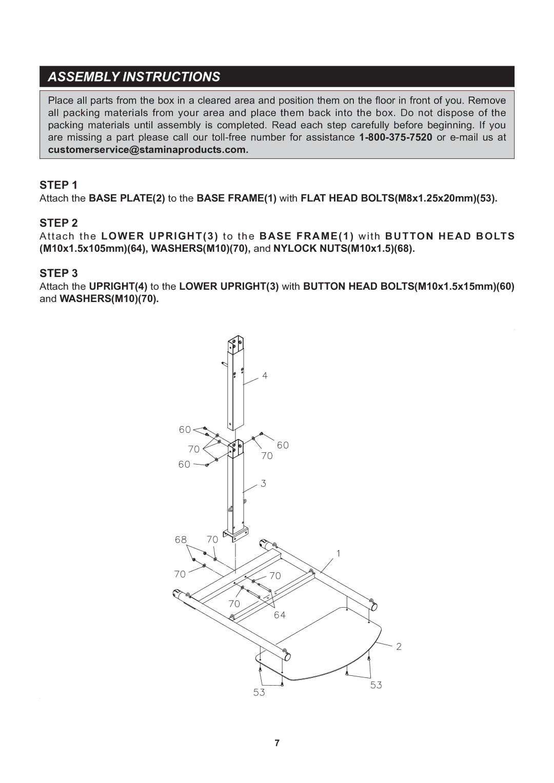 Stamina Products 50-0220 owner manual Assembly Instructions 