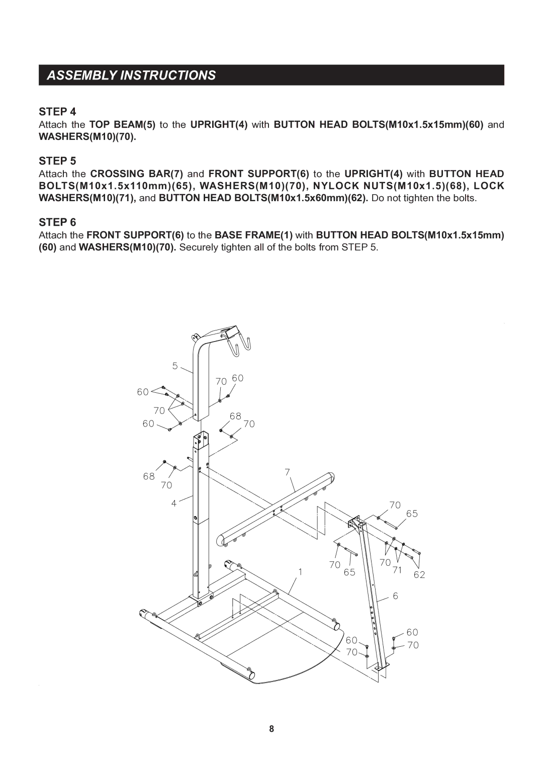 Stamina Products 50-0220 owner manual WASHERSM1070. Securely tighten all of the bolts from Step 