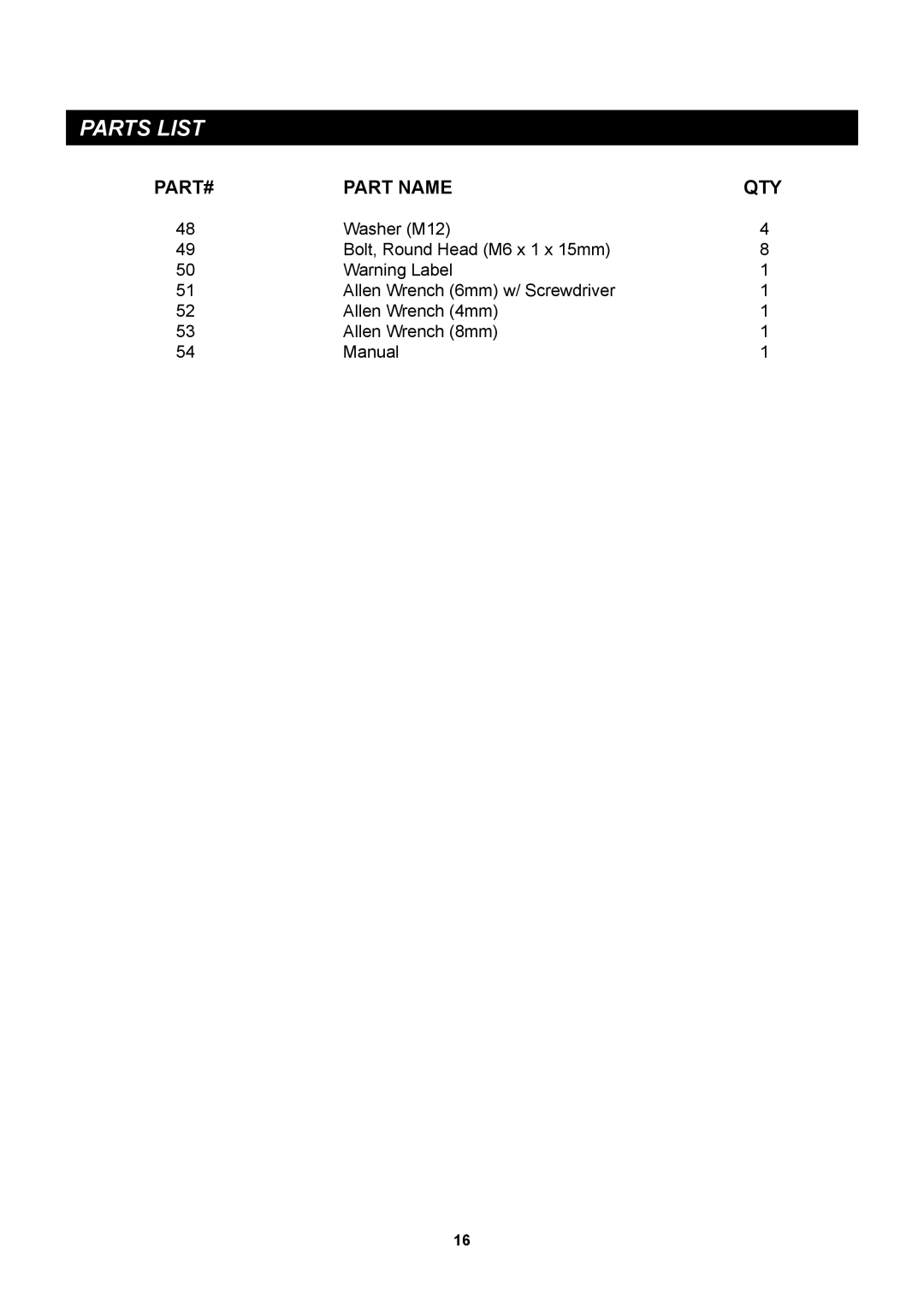 Stamina Products 55-1510 owner manual Part Name QTY 